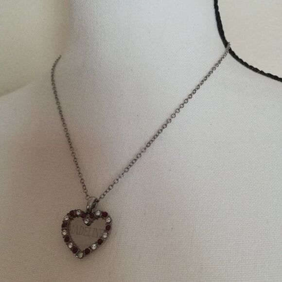 Madeline Heart Disc Crystal Embellished Heart Figural Double Pendant Necklace - Picture 3 of 9